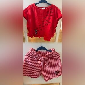 ☺️Disney Store Minnie Mouse Red Striped Short Outfit Set Bows size 3